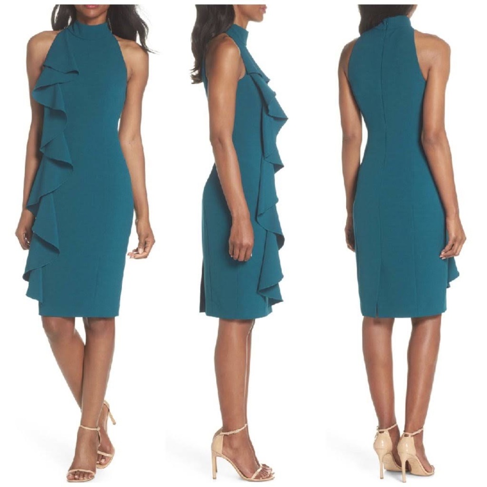 Eliza J Ruffle Sheath Dress in Peacock